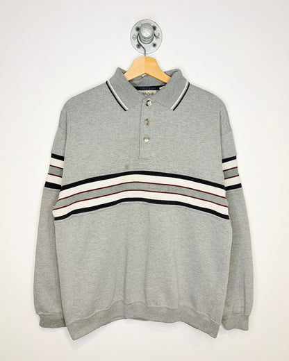 Vintage Ash Creek Striped Grey Collared Sweatshirt
