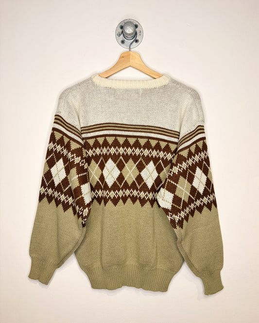 Vintage 90s Jonathan Bryan Earth Tone Argyle Print Sweater