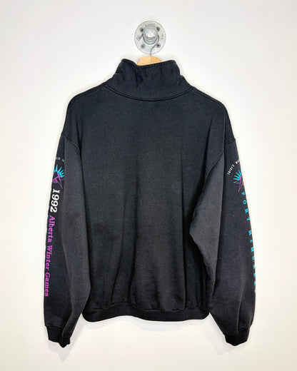 Vintage 1992 Fort McMurray Alberta Winter Games Black 1/4 Zip Sweatshirt