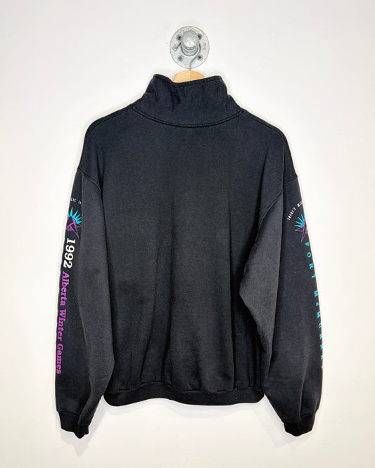 Vintage 1992 Fort McMurray Alberta Winter Games Black 1/4 Zip Sweatshirt