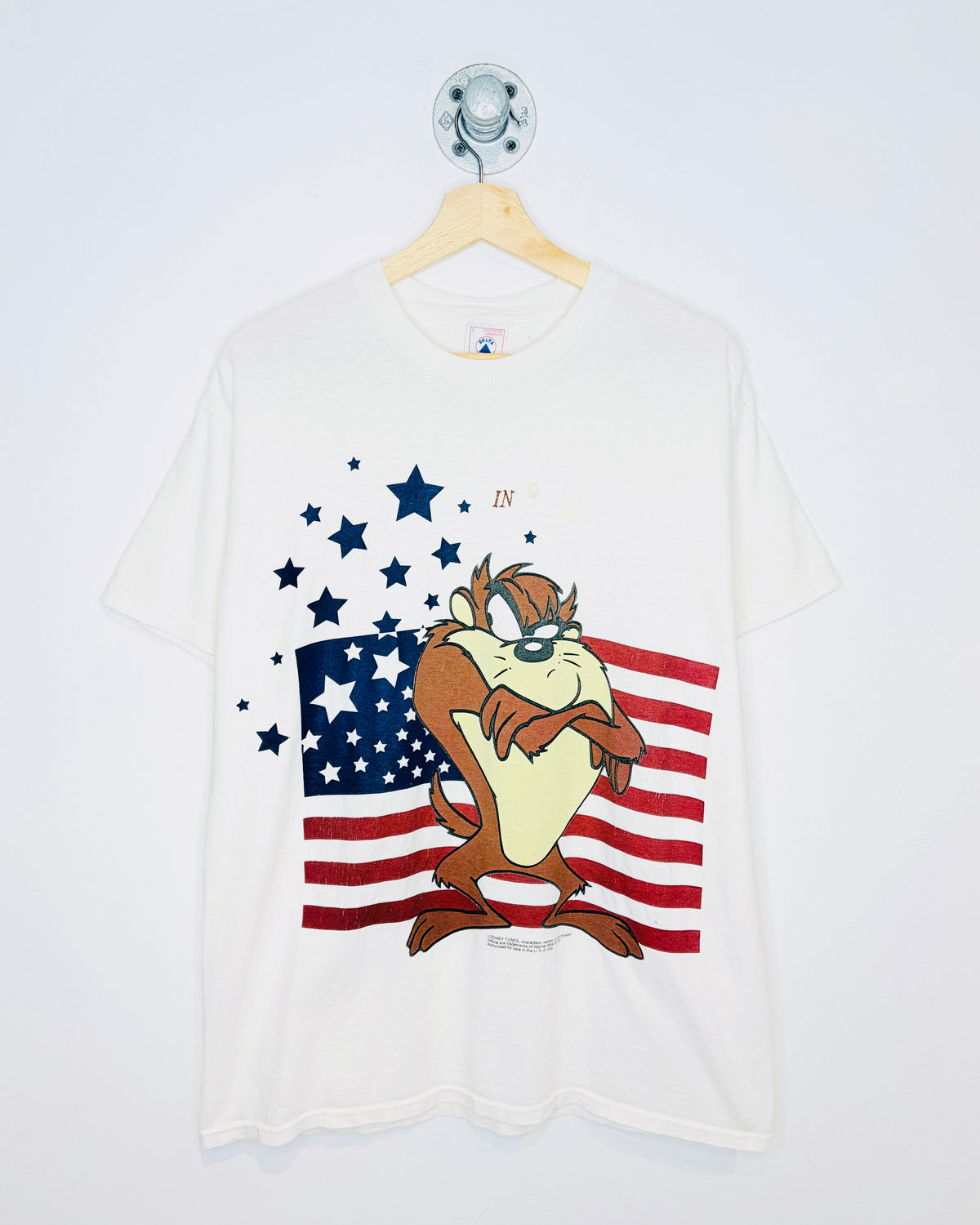 Vintage 1997 Taz Stars And Stripes Graphic White Tee Shirt