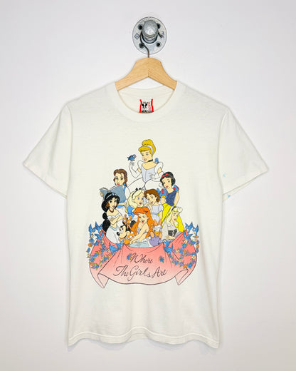 Vintage 90s Disney Princess “Where The Girls Are” White Tee Shirt