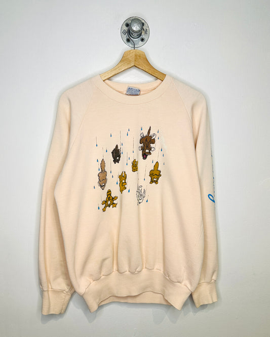 Vintage 80s Polytees Raining Cats & Dogs Pink Crewneck Sweatshirt
