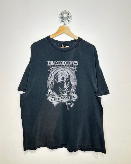 2000s Thrashed Famous Stars & Straps Faded Black Tee Shirt