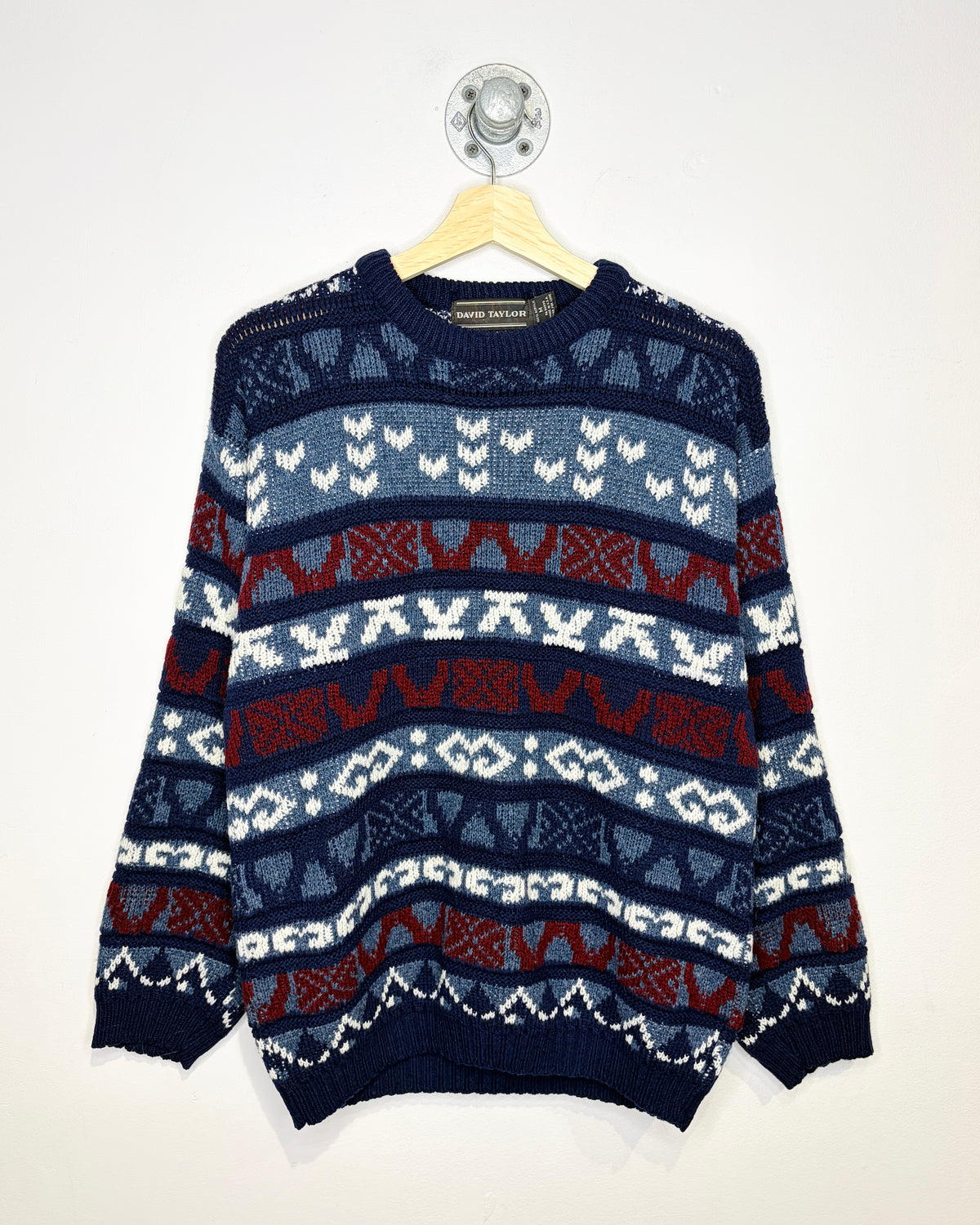 Vintage 90s David Taylor Navy & Red Patterned Sweater