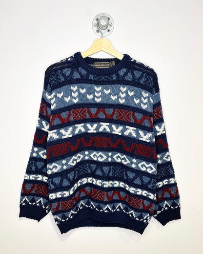 Vintage 90s David Taylor Navy & Red Patterned Sweater