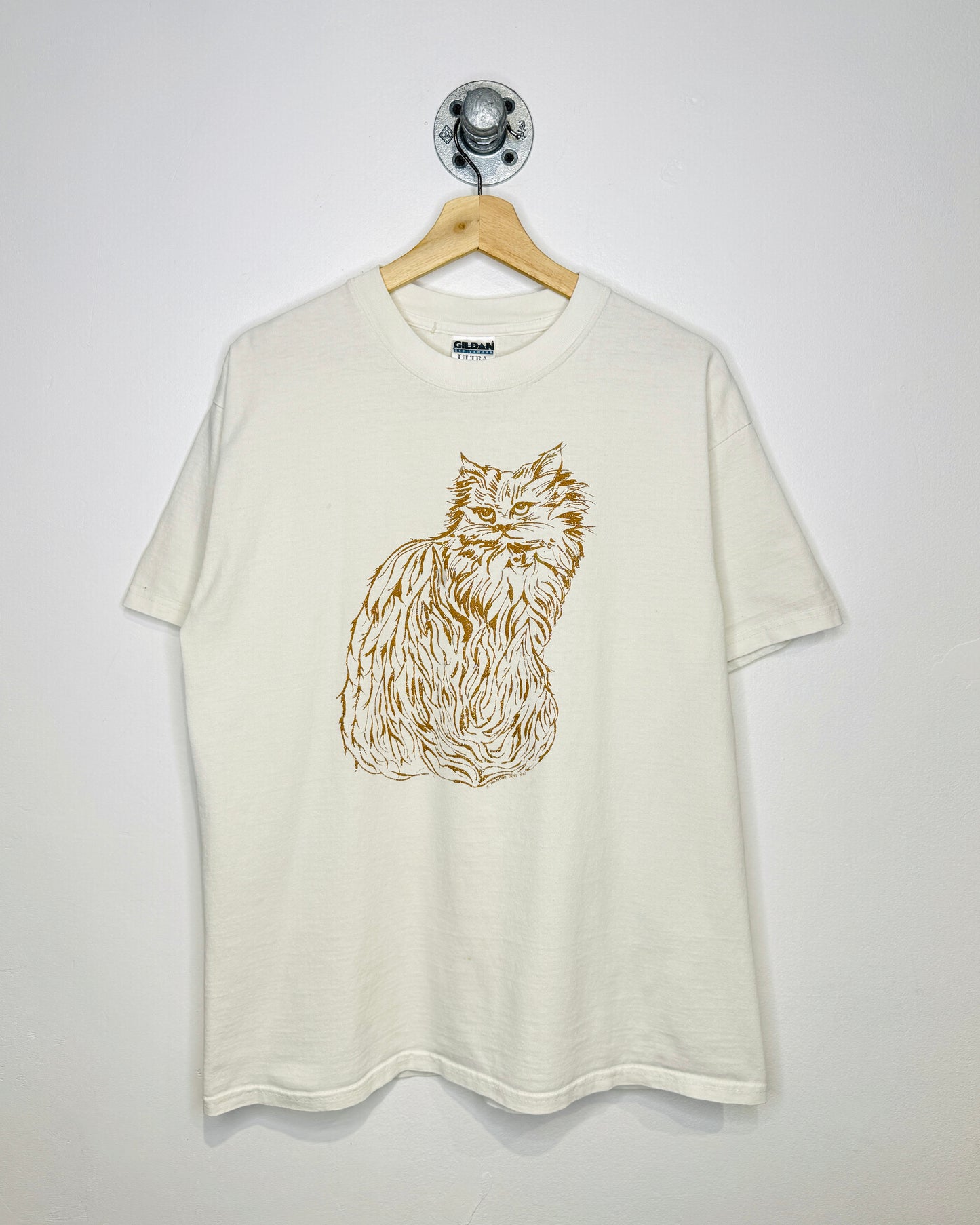 Vintage 1997 Diamond Dust Cat White Tee Shirt