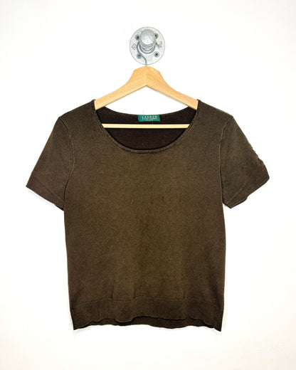 2000s Women’s Ralph Lauren Brown Low Neck Short Sleeve Sweater