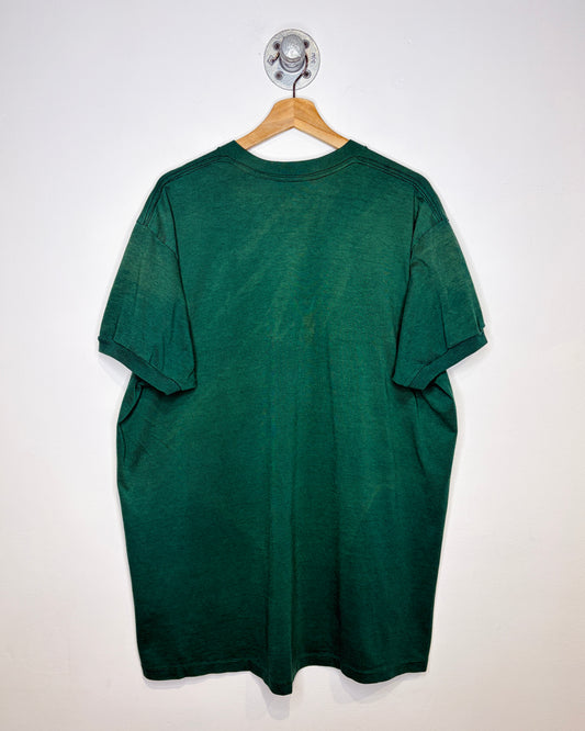 Vintage 90s Blank Faded Forest Green Pocket Ringer Tee Shirt