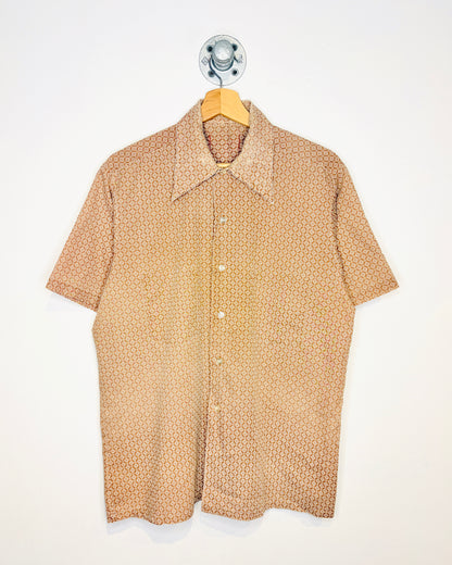 Vintage 70s Earth Tone Patterned Short Sleeve Button Up Shirt