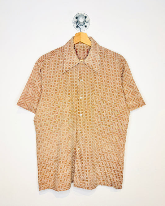 Vintage 70s Earth Tone Patterned Short Sleeve Button Up Shirt