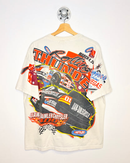 Vintage 2001 Fast Rollers White AOP NASCAR Tee Shirt