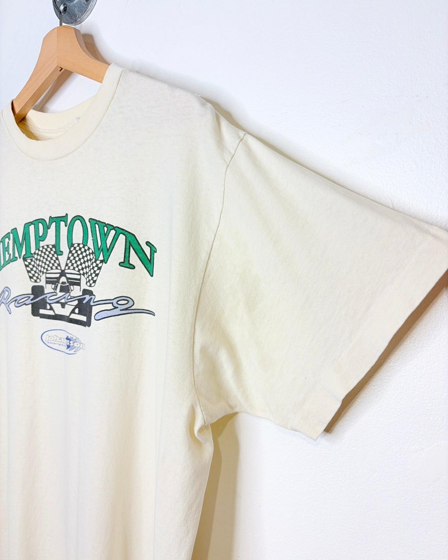 Vintage 90s Hemptown Racing Natural White Tee Shirt