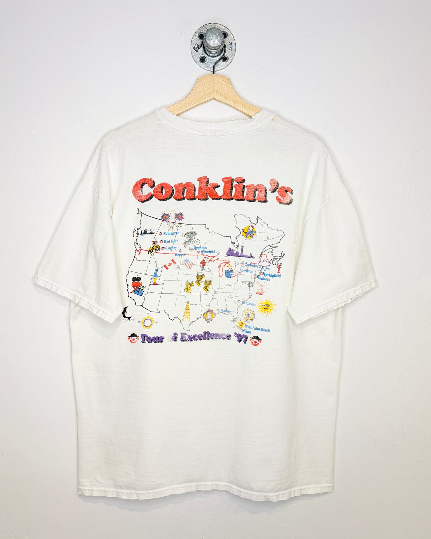 Vintage 1997 Conklin’s Tour Of Excellence Distressed White Tee Shirt