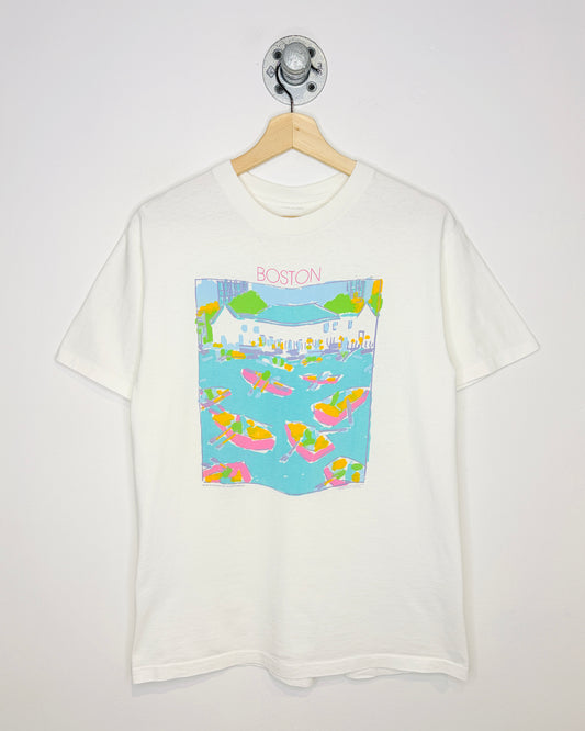 Vintage 1992 Boston Watercolorz Graphic Print White Tee Shirt