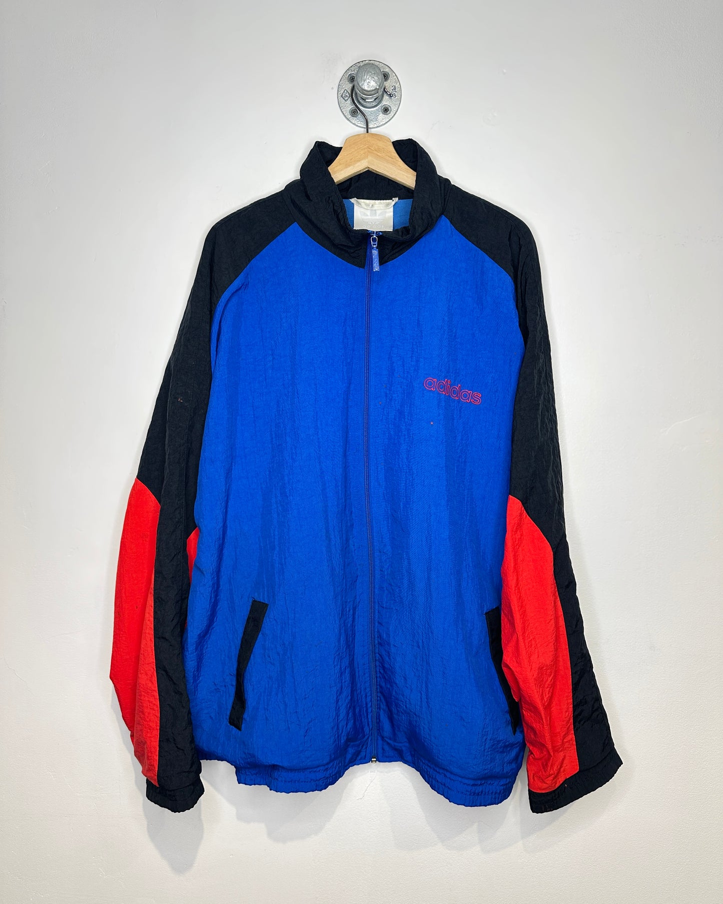 Vintage 90s Adidas Black, Blue, And Red Colour Block Zip Up Jacket