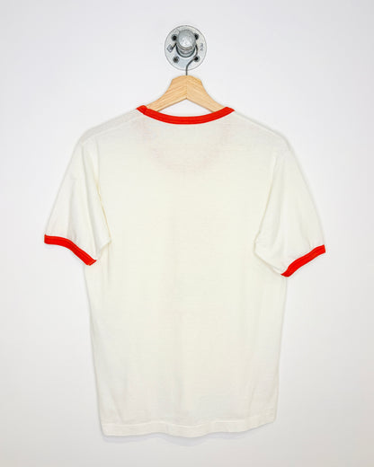 Vintage 1988 Calgary Olympics White & Red Ringer Tee Shirt