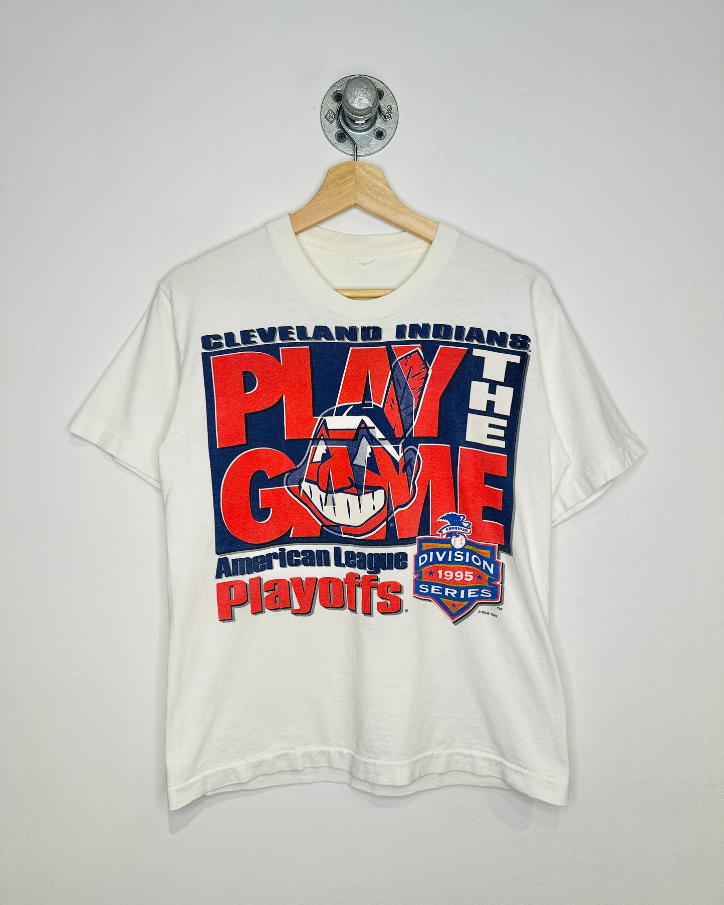 Vintage 1995 Cleveland Baseball Playoffs White Tee Shirt