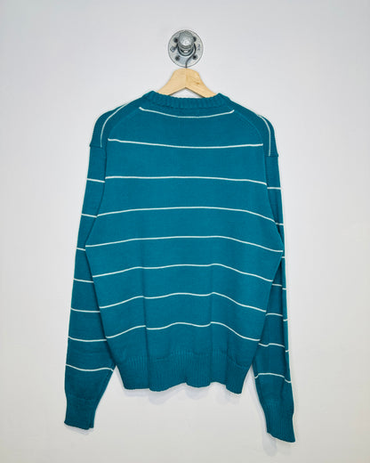 Vintage Late 1980s Traditionalists Turquoise And White Striped Acrylic Sweater