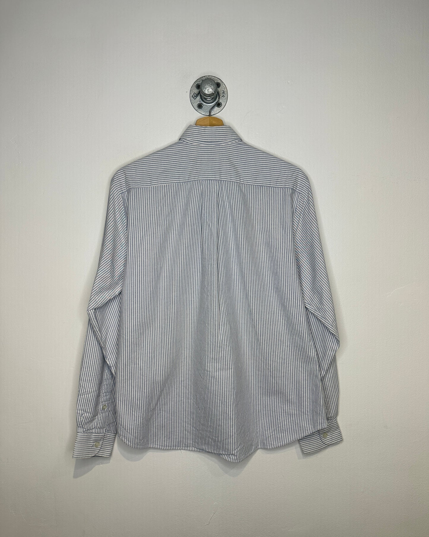 Vintage 1980s Hamilton Light Blue Striped One Pocket Button Down Long Sleeve Shirt