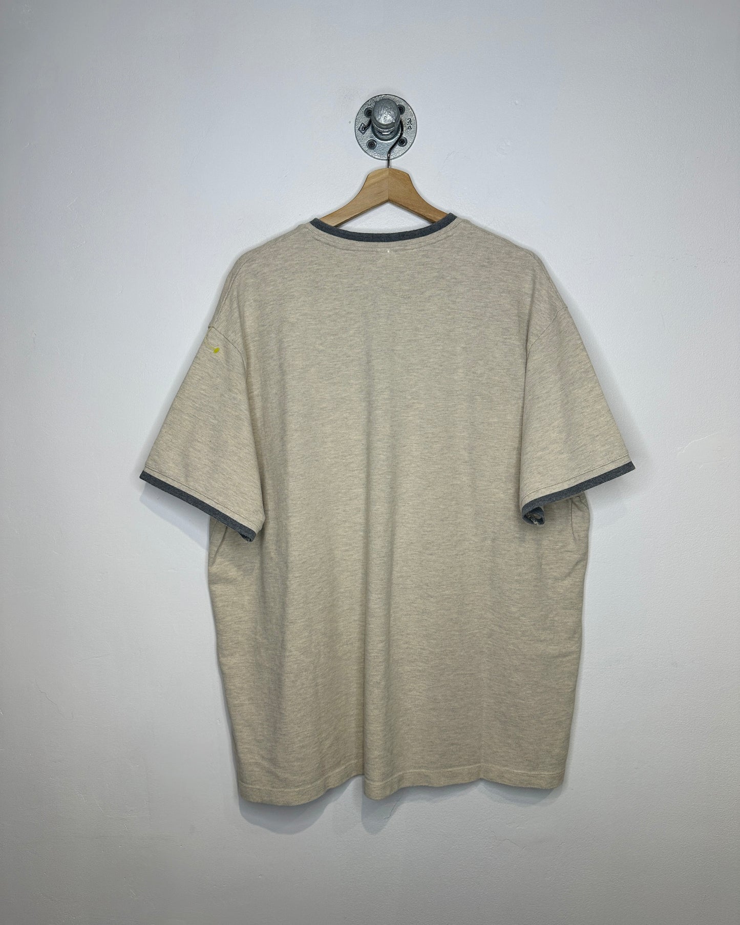 2000s Gap Beige And Grey 100 % Cotton V Neck Shirt