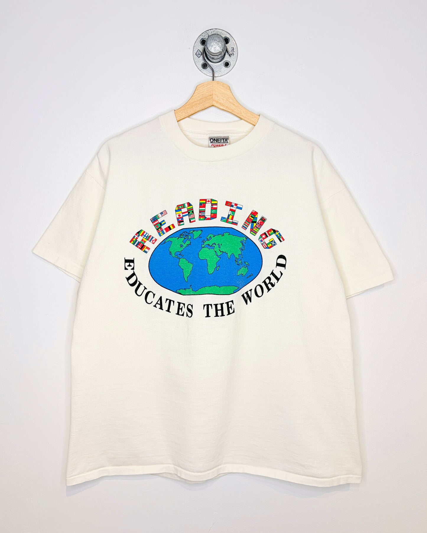 Vintage 90s Reading Educates The World White Tee Shirt