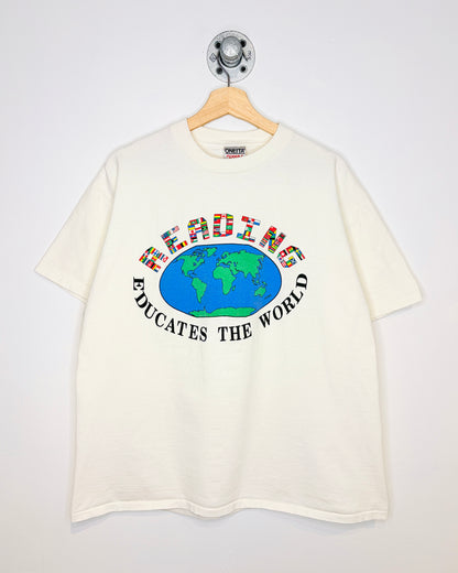 Vintage 90s Reading Educates The World White Tee Shirt