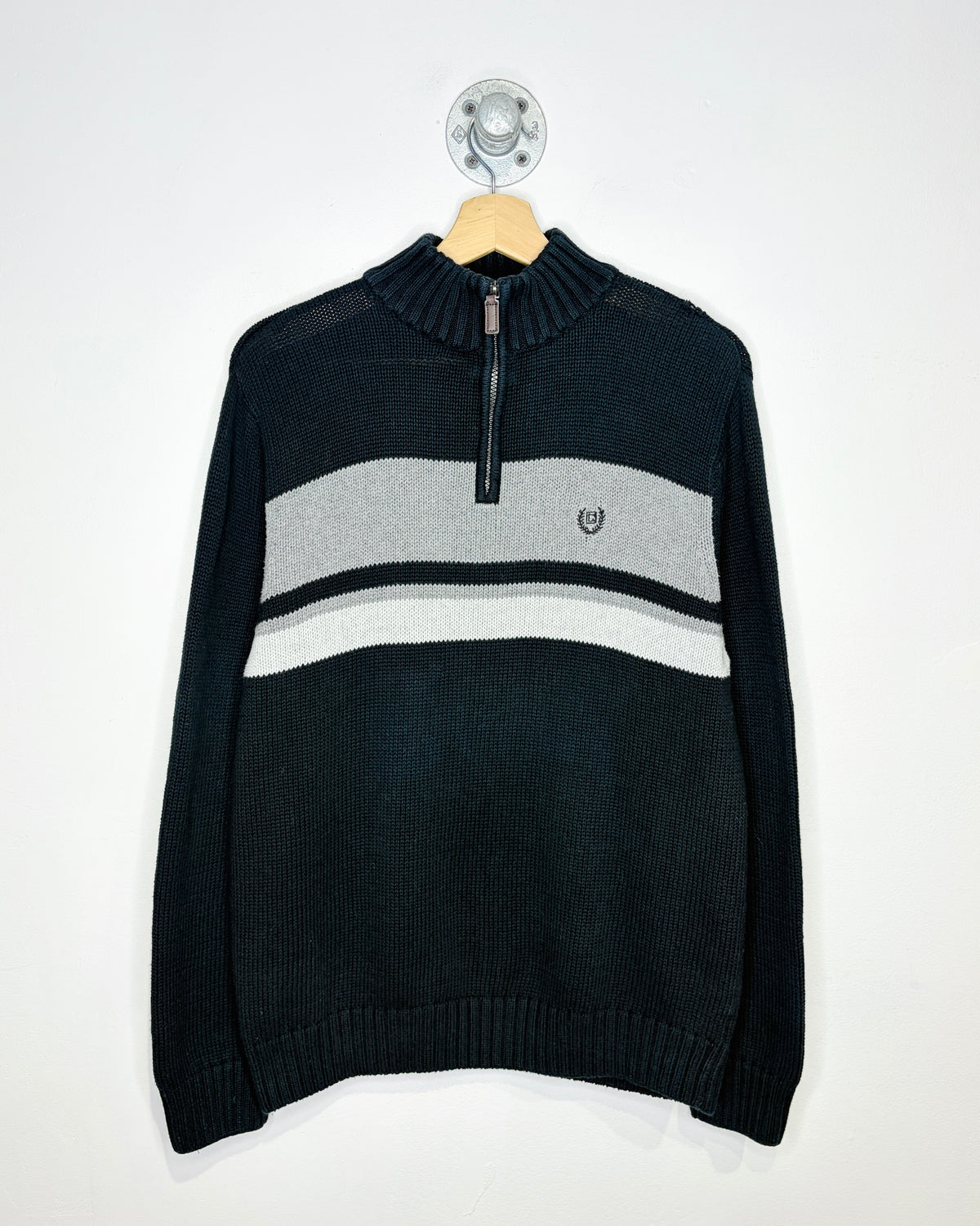 2000s Chaps Ralph Lauren Black Striped 1/4 Zip Sweater