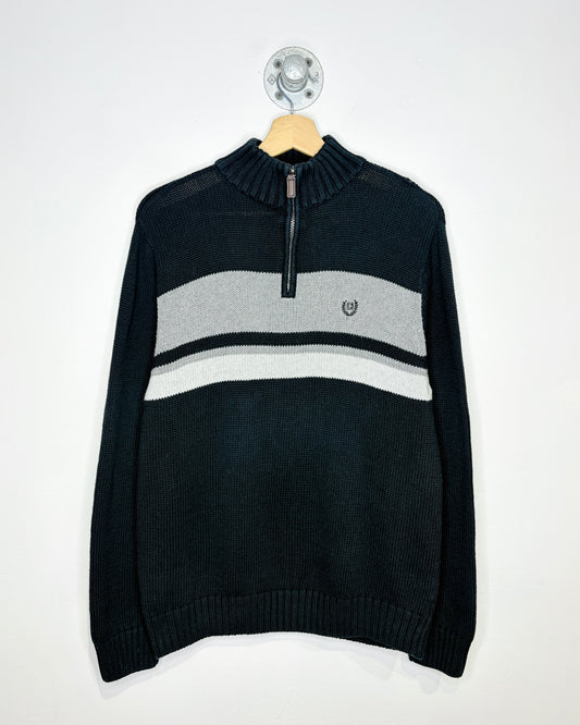 2000s Chaps Ralph Lauren Black Striped 1/4 Zip Sweater