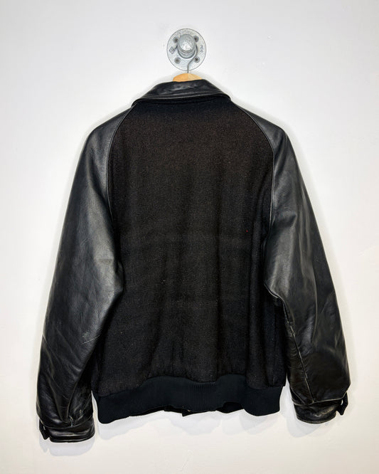 Vintage 80s/90s Tri Drive Limited Black Leather & Wool Varisty Jacket