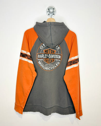 2000s Harley Davidson TwoTone Grey & Orange Zip Up Hoodie