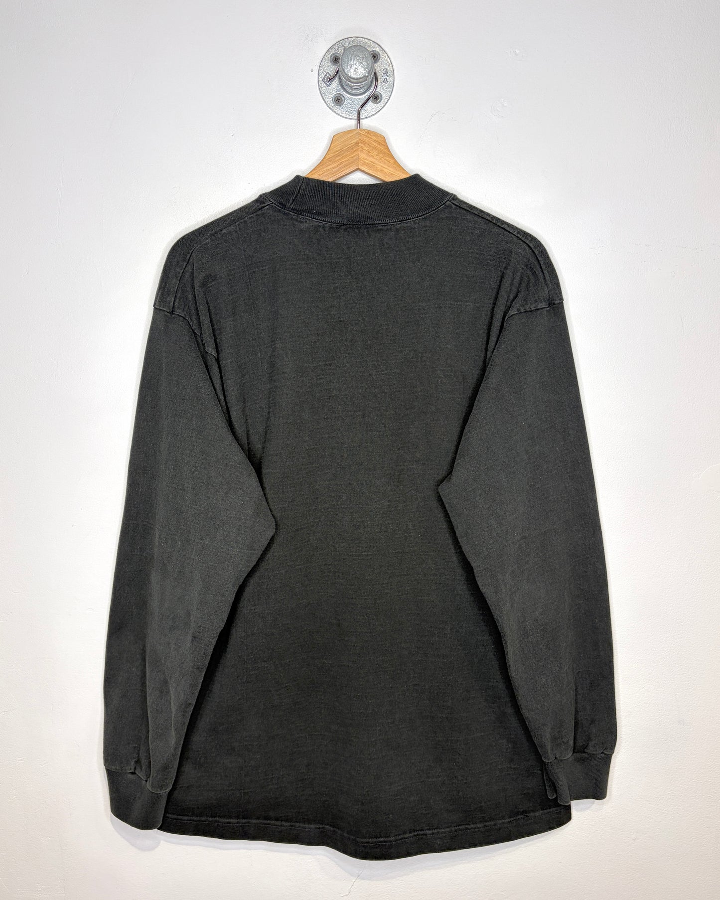 Vintage 90s Cotton Deluxe Blank Faded Black Mock Neck Longsleeve Shirt