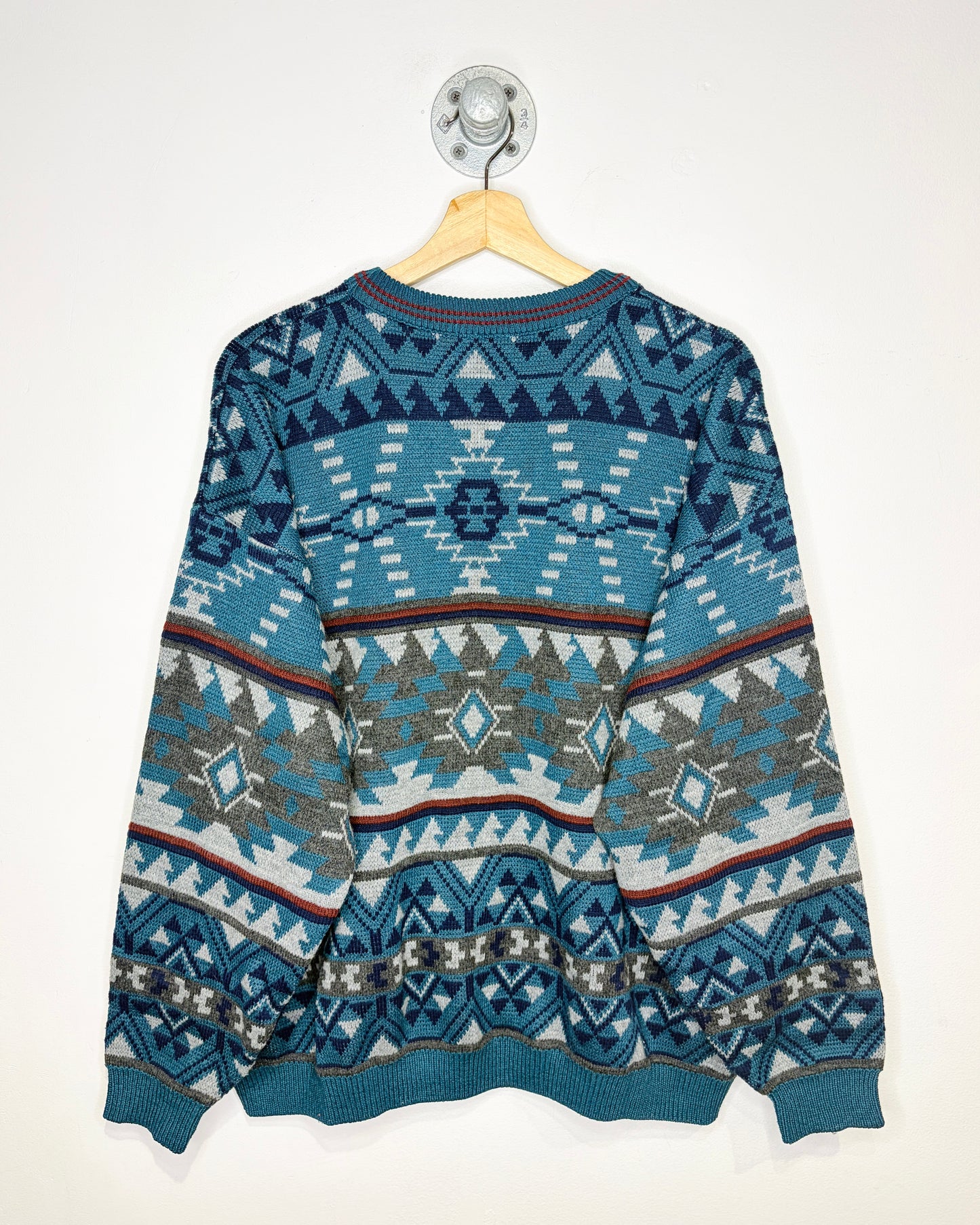 Vintage 90s Teal Aztec Pattern Sweater