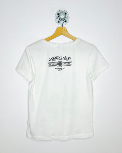Y2K Style Women’s Harley Davidson Gasoline Alley White V-Neck Tee Shirt