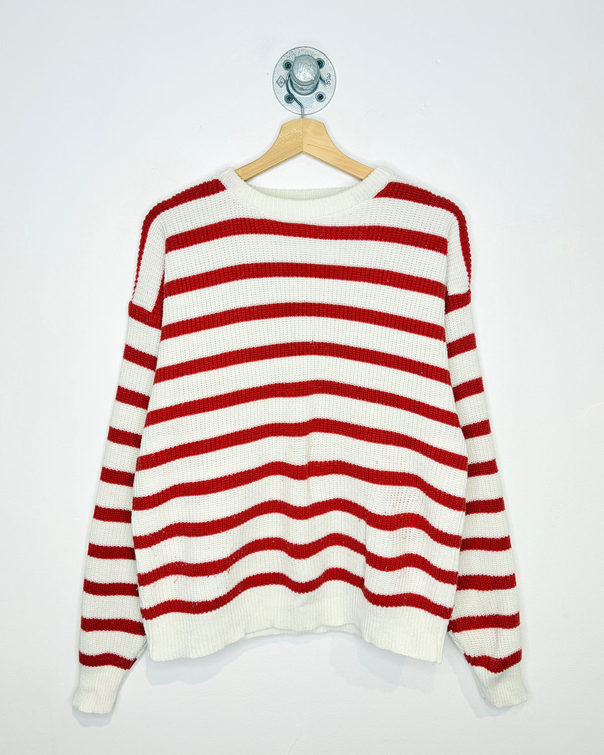 Vintage 80s F. C. O. White & Red Striped Sweater