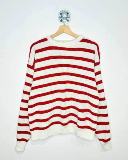 Vintage 80s F. C. O. White & Red Striped Sweater