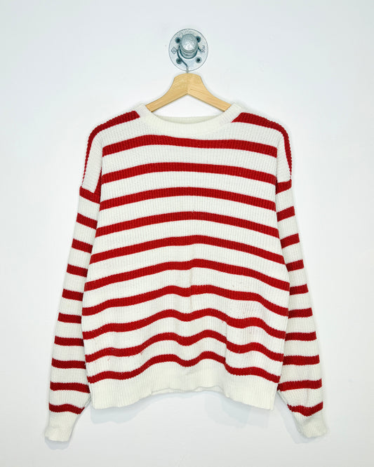 Vintage 80s F. C. O. White & Red Striped Sweater