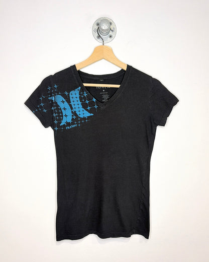 Y2K Women's Hurley Black V-Neck Tee Shirt