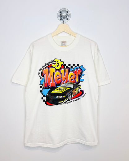 Vintage 2003 JJ Meyer NASCAR Inspired Graphic White Tee Shirt