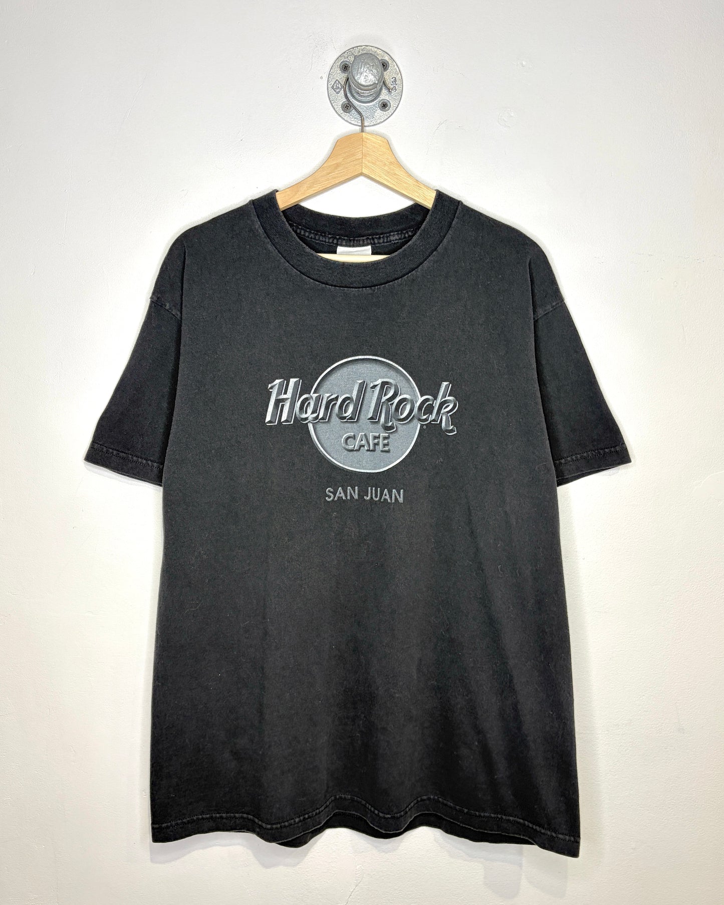 Vintage 90s Hard Rock Cafe San Juan Faded Black Tee Shirt