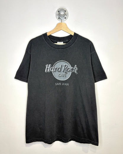 Vintage 90s Hard Rock Cafe San Juan Faded Black Tee Shirt