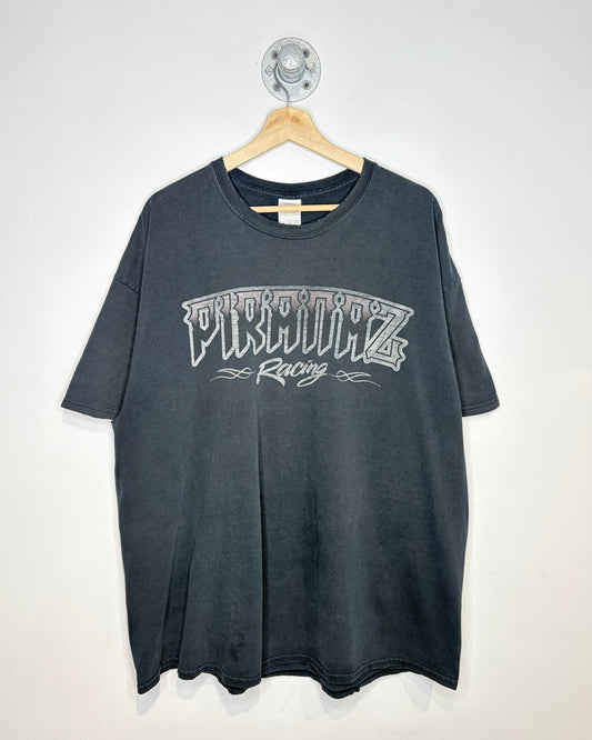 2000s Piranaz Racing Faded & Distressed Black Tee Shirt