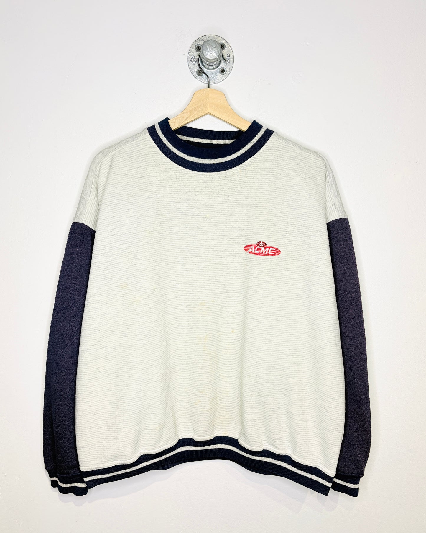 Vintage 90s ACME Grey & Navy Blue Crewneck Sweatshirt