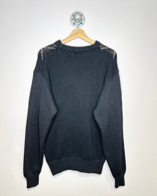 Vintage 90s Cricketeer Black Argyle Print Knit Sweater