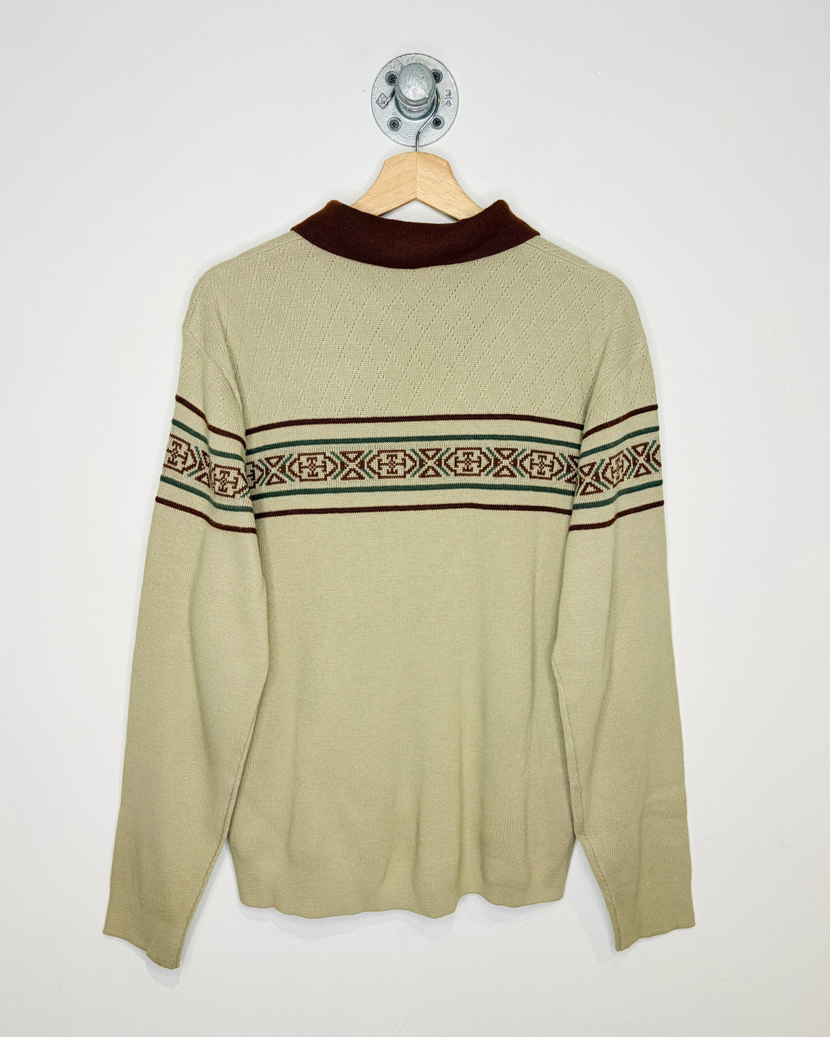 Vintage 70s/80s Tan & Brown Collared Sweater