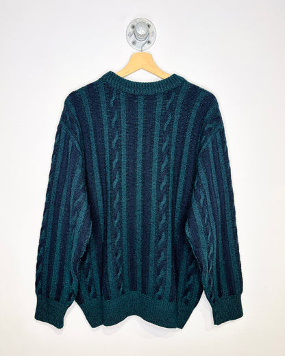 Vintage 90s Marks & Spencer Navy & Green Cable Knit Sweater