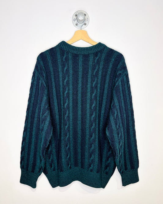 Vintage 90s Marks & Spencer Navy & Green Cable Knit Sweater