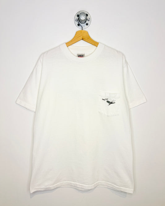 Vintage 90s Trout Fish White Pocket Tee Shirt