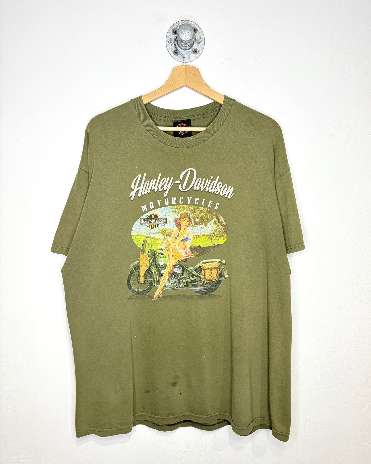 Harley Davidson Salem Oregon Faded Army Green Tee Shirt