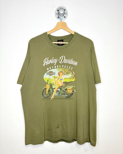 Harley Davidson Salem Oregon Faded Army Green Tee Shirt